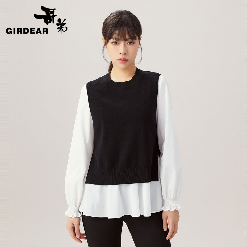 哥弟  后背开叉设计圆领造型针织马甲1399701