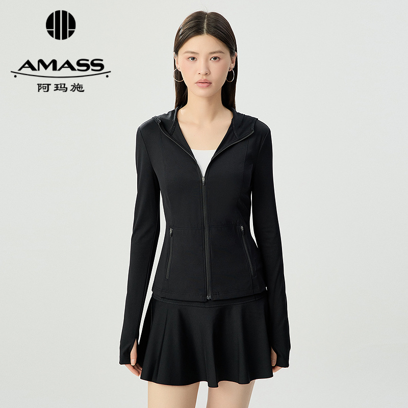 阿玛施AMASS 正肩修身拉链立领连帽瑜伽外套540062