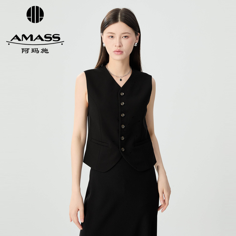 阿玛施AMASS 新款轻职场百搭纯色西装小马甲短款马夹女士5400871