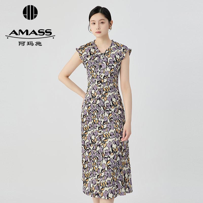 阿玛施AMASS 气质浪漫花边收腰波点圆弧下摆连衣裙550009