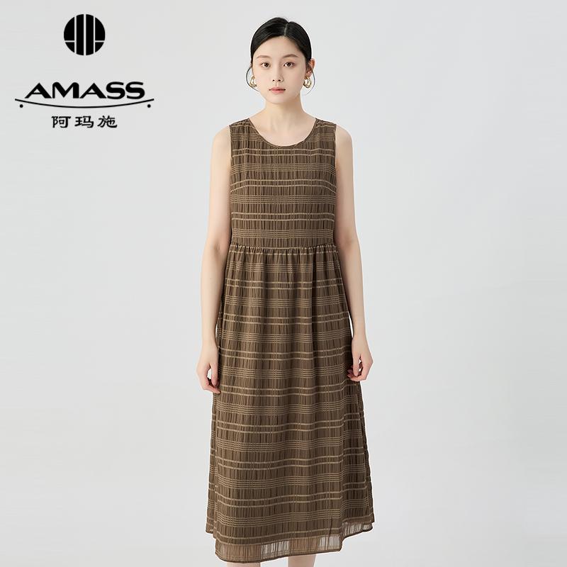 阿玛施AMASS 不规则方格织物清爽度假风无袖洋装5500544