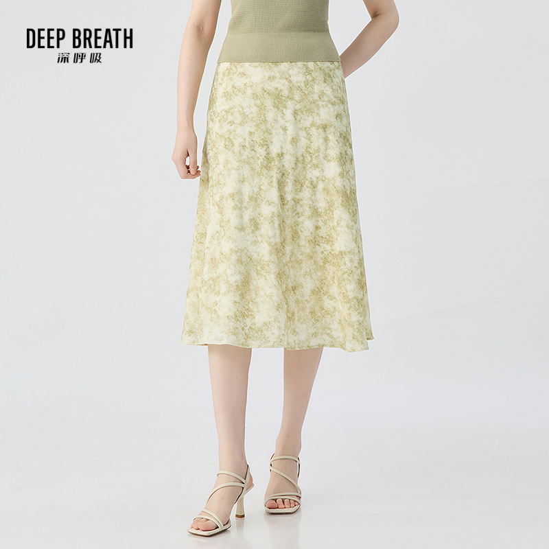 DEEP BREATH深呼吸女装 新款优雅半裙中长款印花伞裙半身裙A200383
