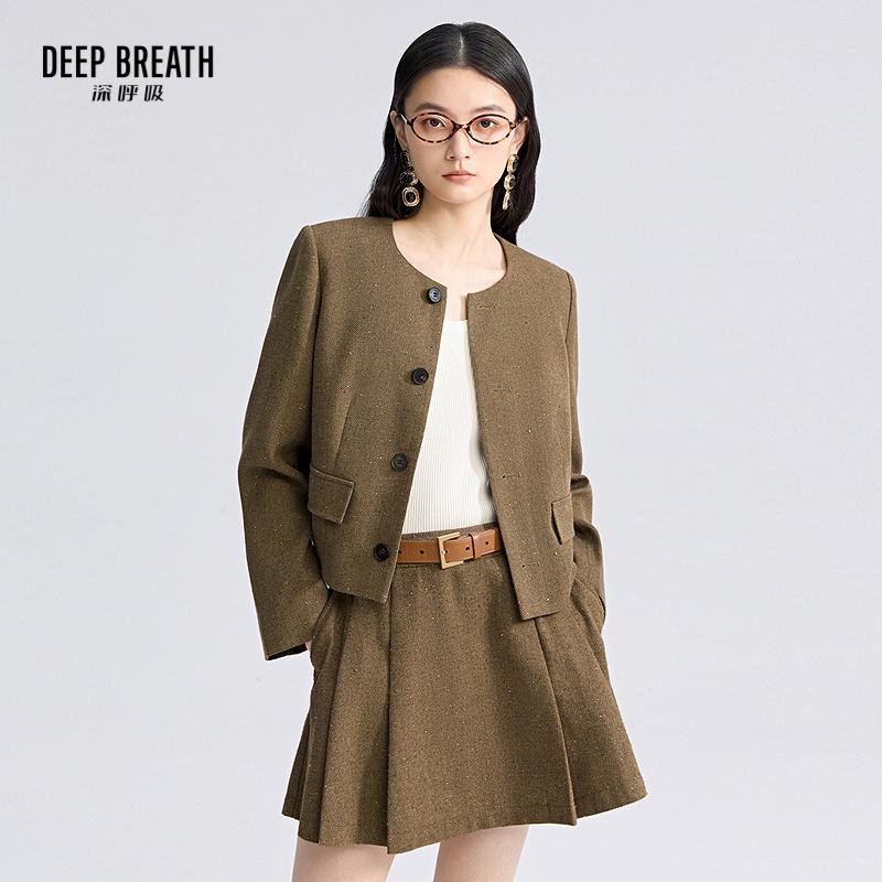 DEEP BREATH深呼吸女装 人字纹圆领外套短裙套装A401363-A200348