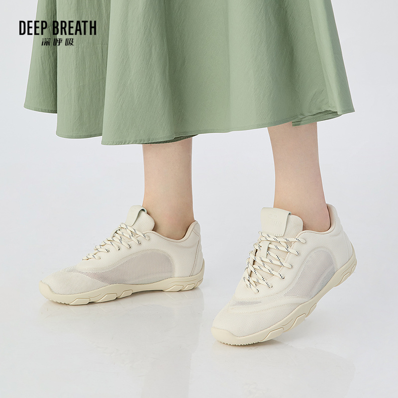 DEEP BREATH深呼吸女鞋 平底网面透气低帮绑带德训鞋休闲鞋小白鞋AX12321