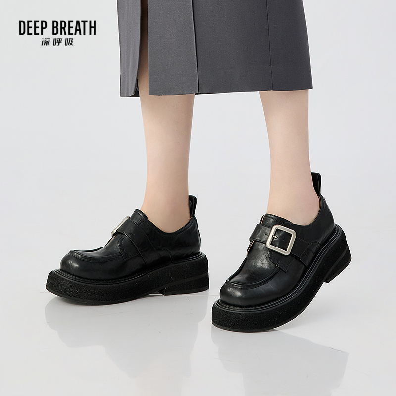DEEP BREATH深呼吸女鞋 牛皮低帮搭扣厚底绅士鞋乐福鞋AX13115