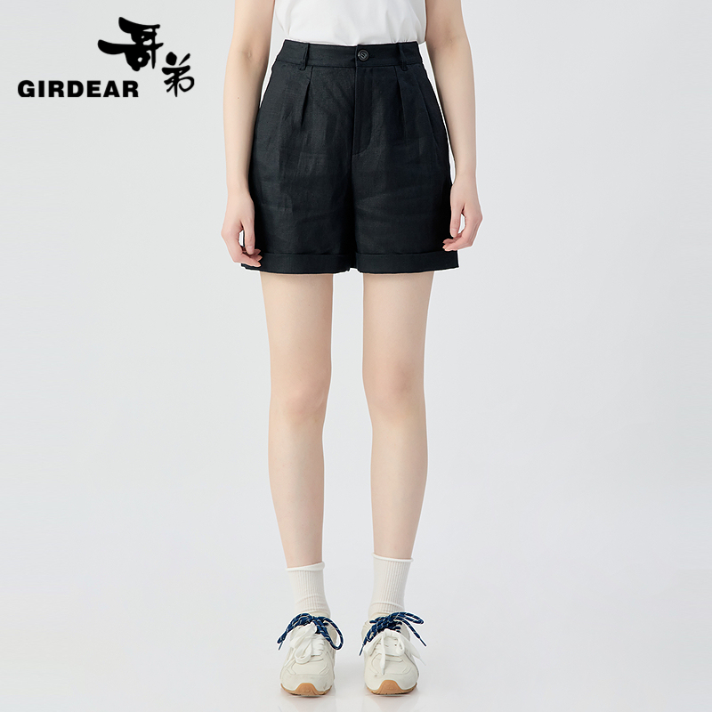 哥弟  高腰透气亚麻中短裤110025