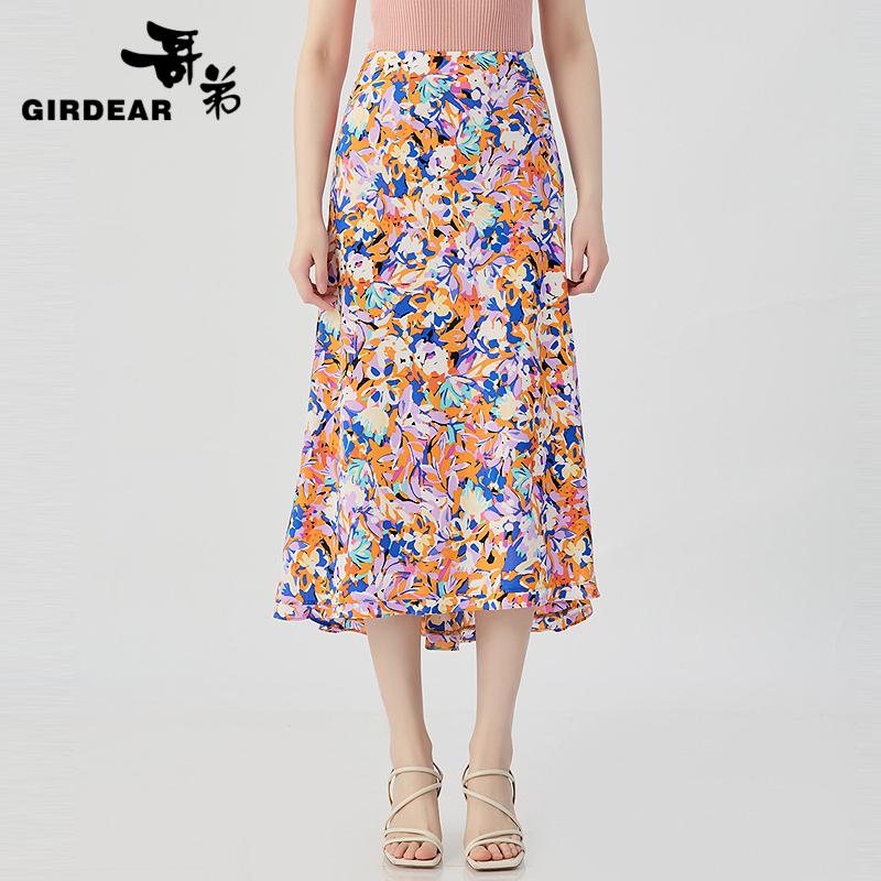 哥弟 高腰前短后长小鱼尾裙120003