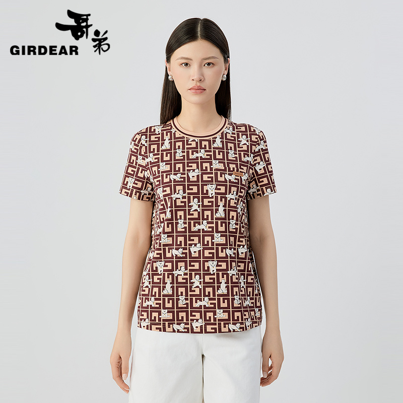 哥弟  圆领柔肤印花短袖T恤1300343