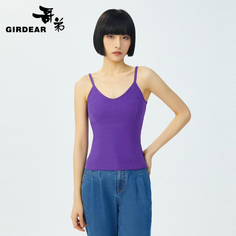 哥弟  U领显瘦细带背心1300778