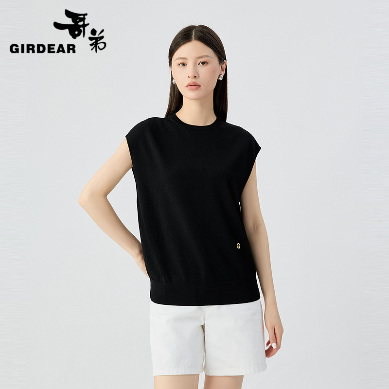 哥弟  简约国标圆领小盖袖针织138007