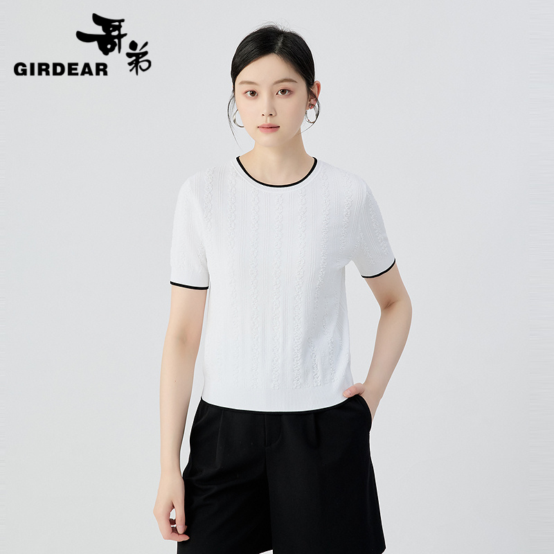 哥弟  气质小香风圆领针织短袖138048