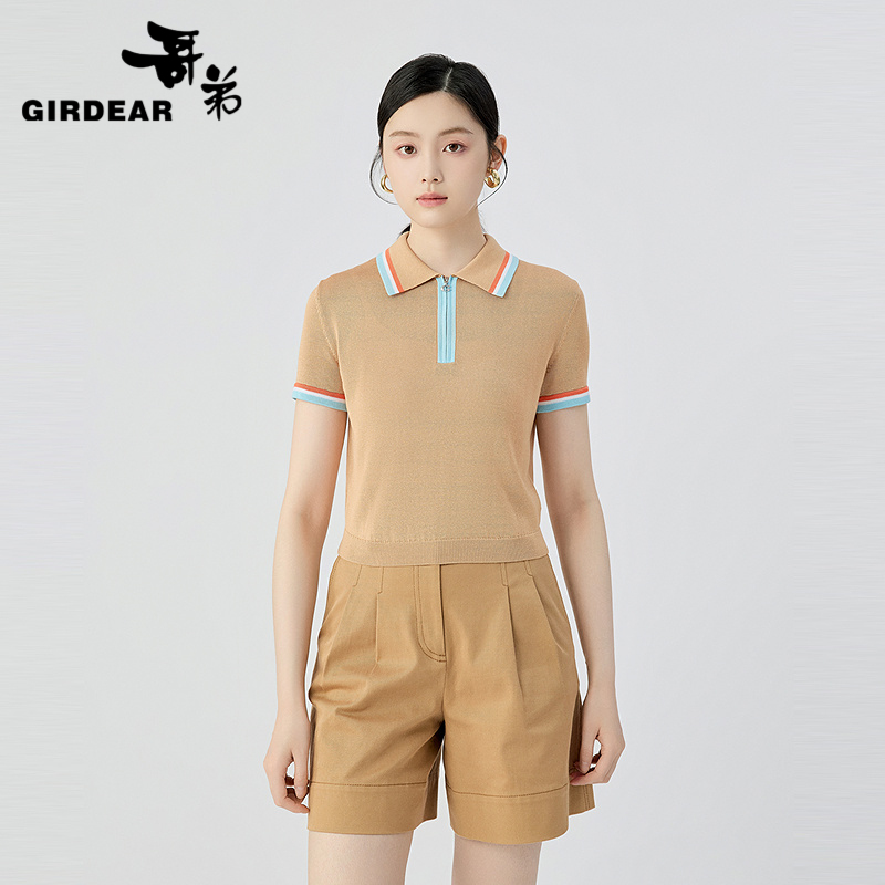 哥弟  复古腔调撞色Polo短袖针织138071