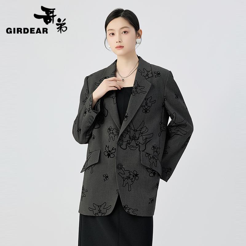 哥弟  复古老钱风造型直角肩阔版西装外套1400800