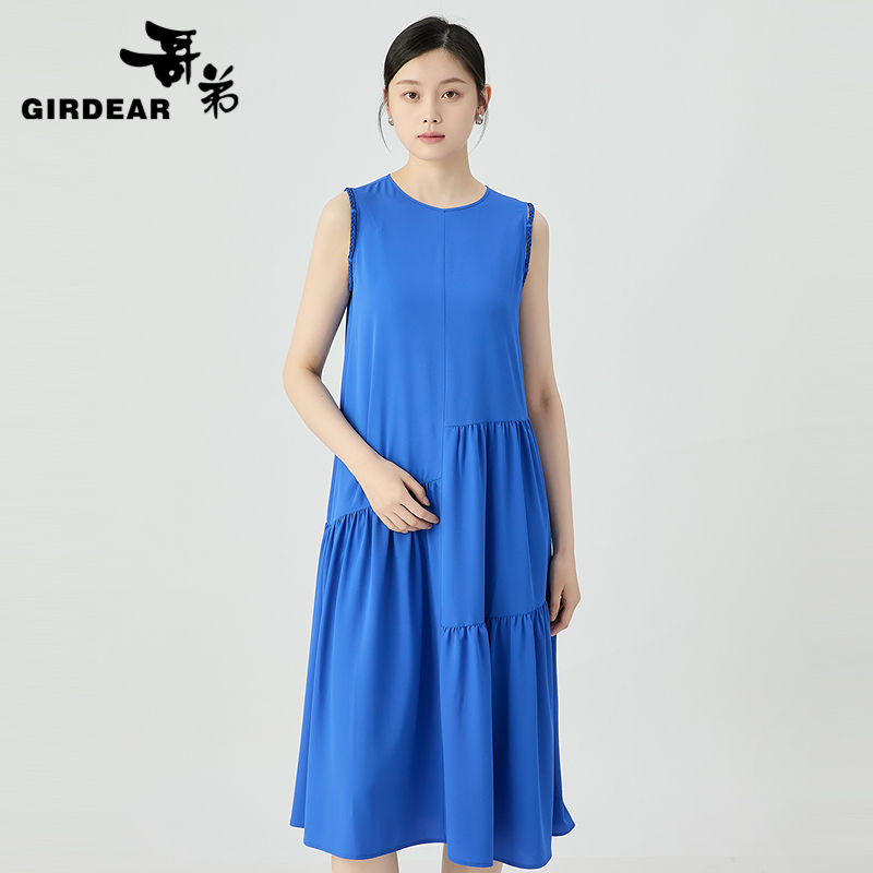 哥弟  清新慵懒简约不规则剪裁无袖连衣裙150012