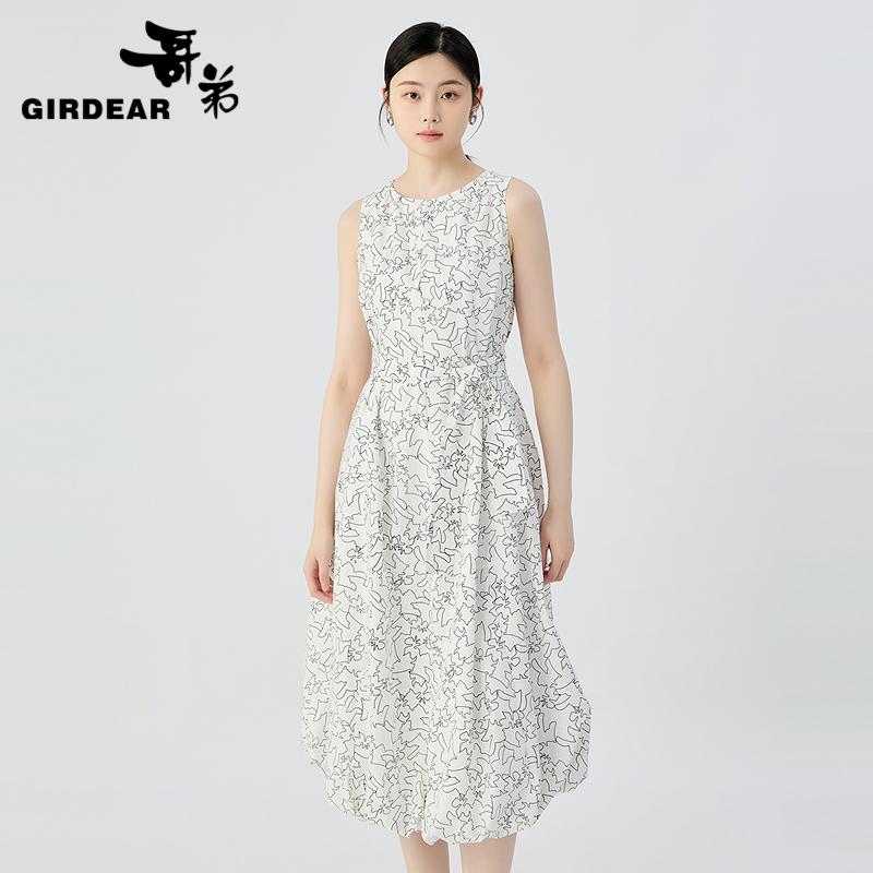 哥弟   精致立体提花圆领无袖云朵裙150018