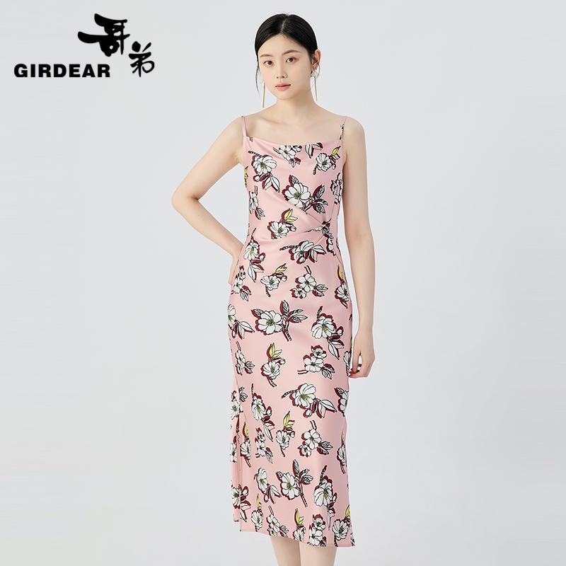 哥弟  罗马领波点吊带连衣裙150041