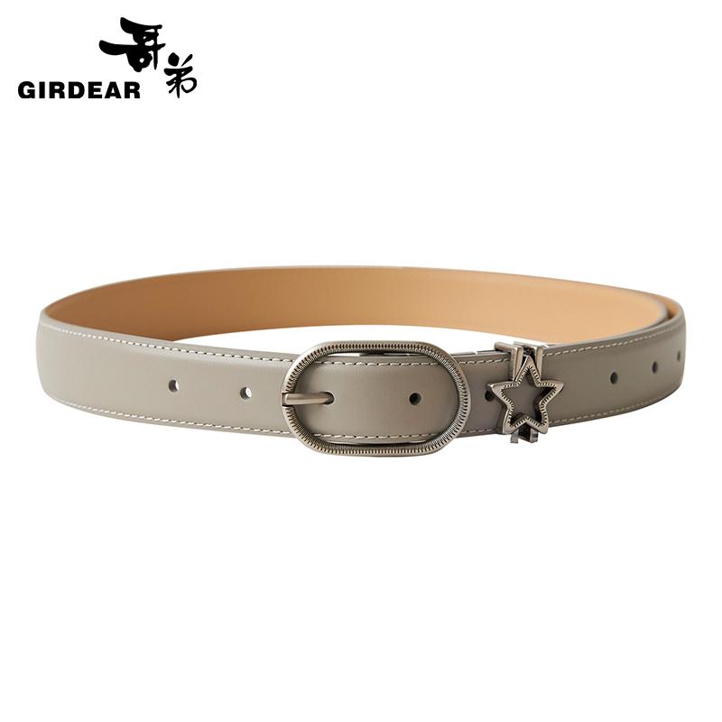 哥弟  百搭复古铜扣牛皮腰带190027