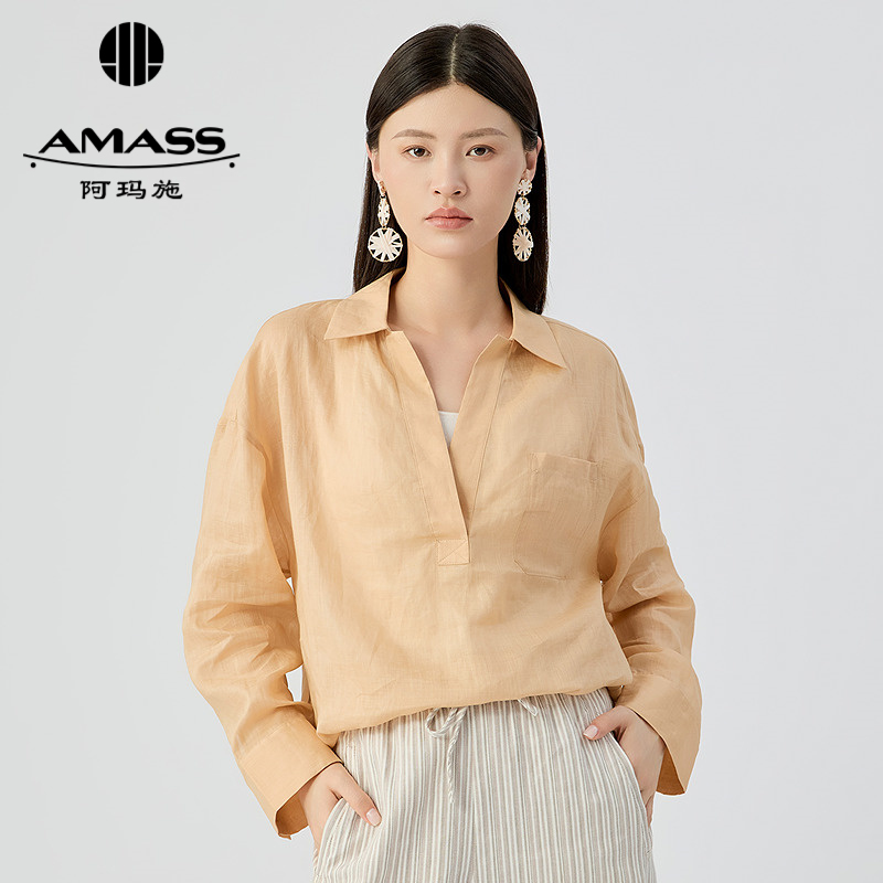 阿玛施AMASS 休闲松弛感POLO小翻领长袖衬衫530074