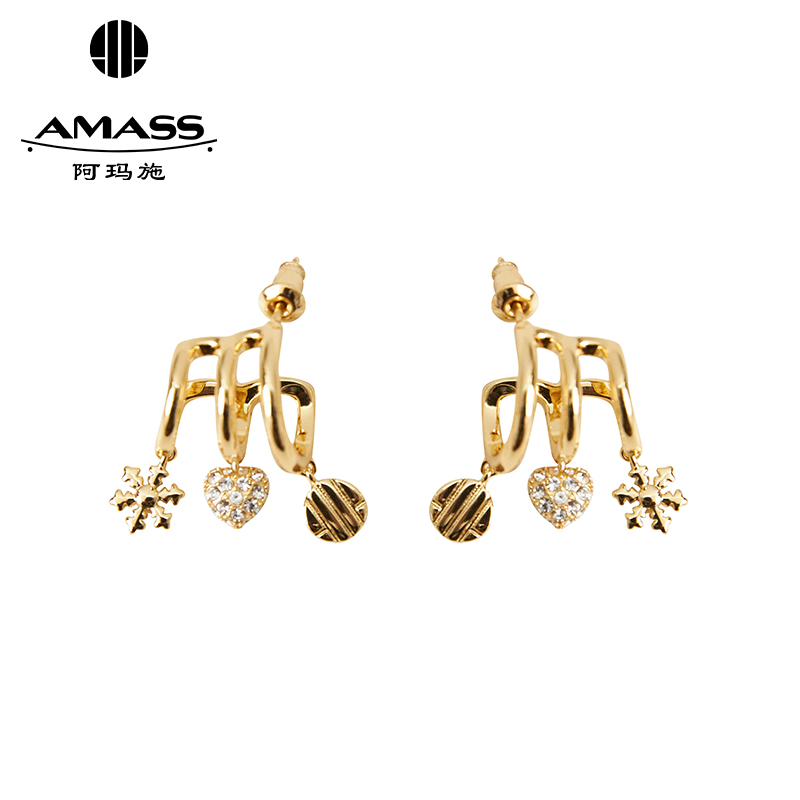 阿玛施AMASS 设计感环形雪花黑桃吊坠款耳钉耳饰590051