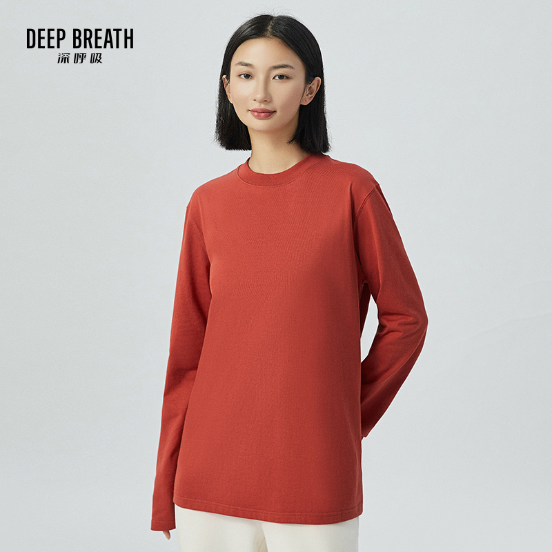 DEEP BREATH深呼吸情侣装 休闲纯棉圆领套头长袖上衣T恤男女A300806