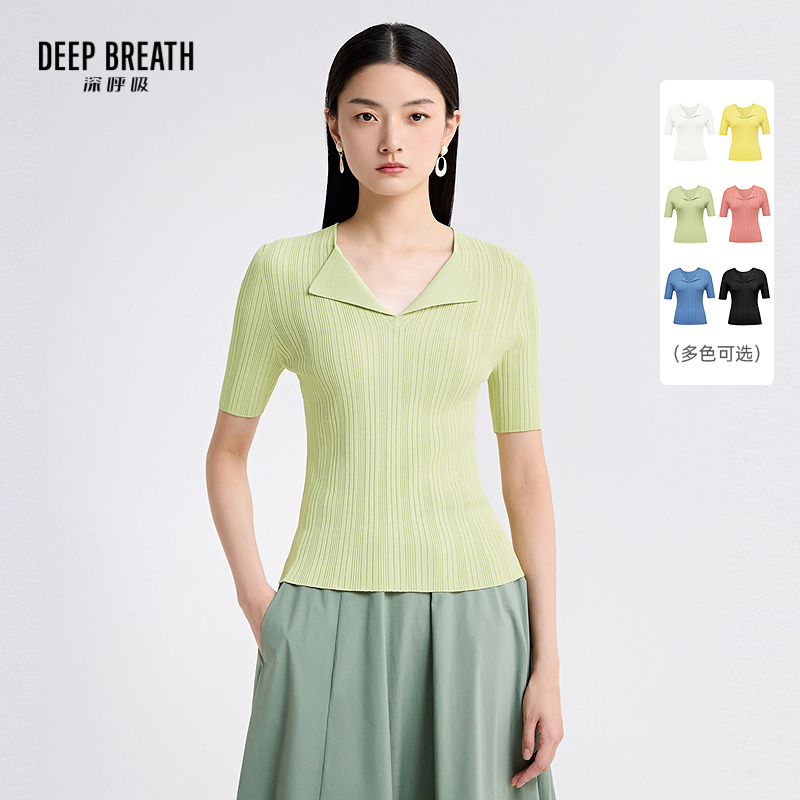 DEEP BREATH深呼吸女装 小翻领竖坑条针织衫上衣A301222