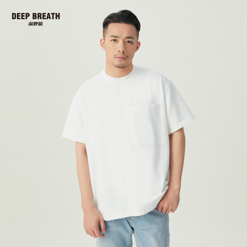 DEEP BREATH深呼吸男装 圆领口袋装饰字母磨破男款T恤A301482
