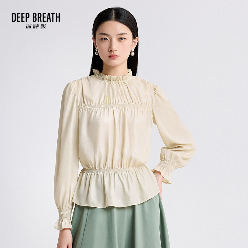 DEEP BREATH深呼吸女装 木耳边收腰长袖荷叶边衬衫A301517