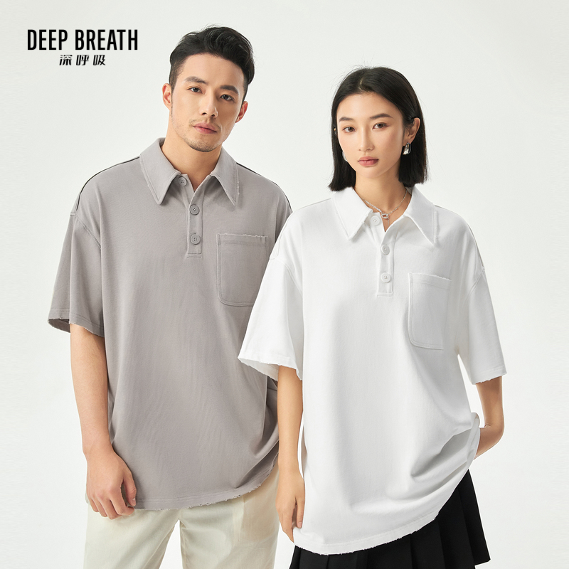 DEEP BREATH深呼吸女装 休闲POLO磨破短袖男女同款宽松T恤A301520