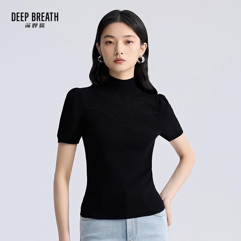DEEP BREATH深呼吸女装 新款烟管领泡泡袖肌理短袖针织衫A301620
