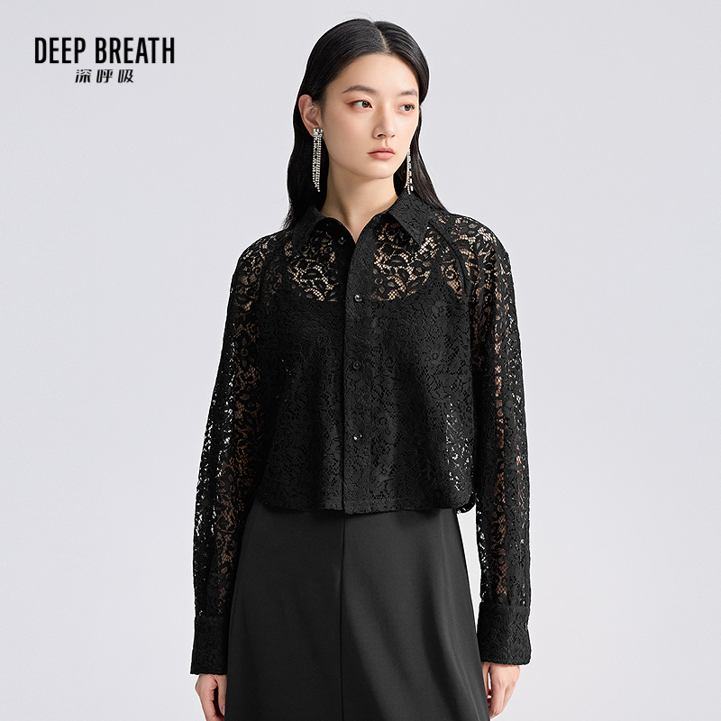 DEEP BREATH深呼吸女装 蕾丝翻领小外套长袖造型镂空上衣A401412