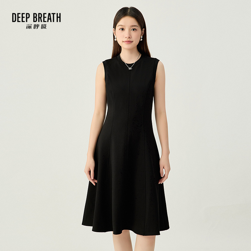 DEEP BREATH深呼吸女装 圆领无袖收腰气质小黑裙修身连衣裙A500427