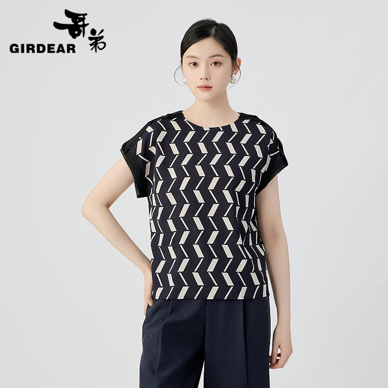 哥弟  简约时尚印花小飞袖T恤1300983