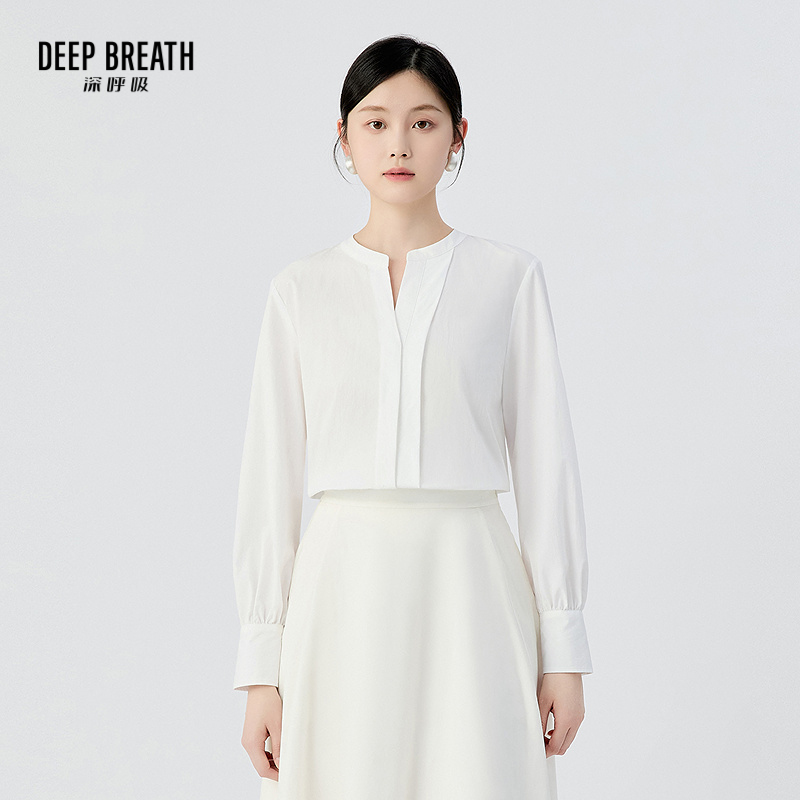 DEEP BREATH深呼吸女装 新款法式V领宽松休闲造型白衬衫A301928