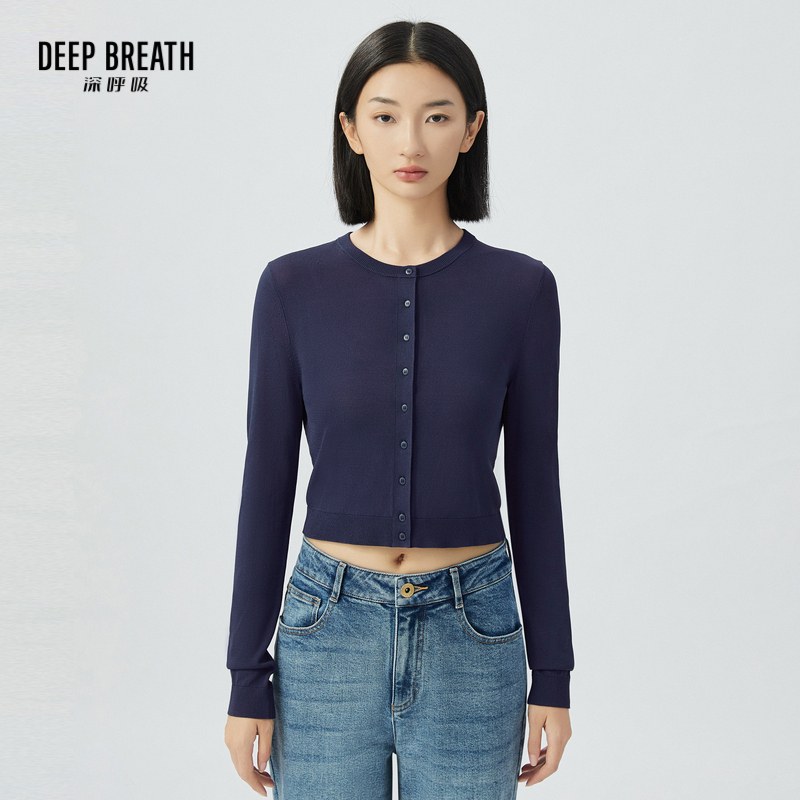 DEEP BREATH深呼吸女装 轻薄圆领冰丝凉感开衫短款针织衫A400886