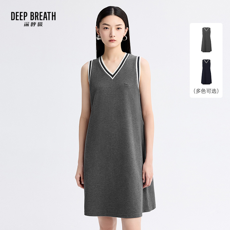 DEEP BREATH深呼吸女装 夏季新款气质中长裙V领无袖俏皮连衣裙A500548