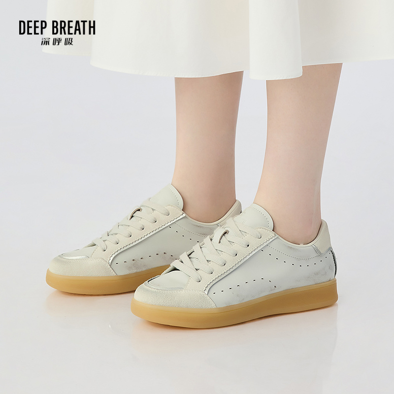 DEEP BREATH深呼吸女鞋 擦色牛皮系带小白鞋板鞋休闲鞋AX12325