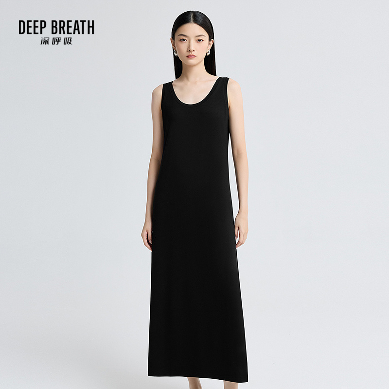 DEEP BREATH深呼吸女装 背心U领经典百搭连衣裙小黑裙长裙A500559
