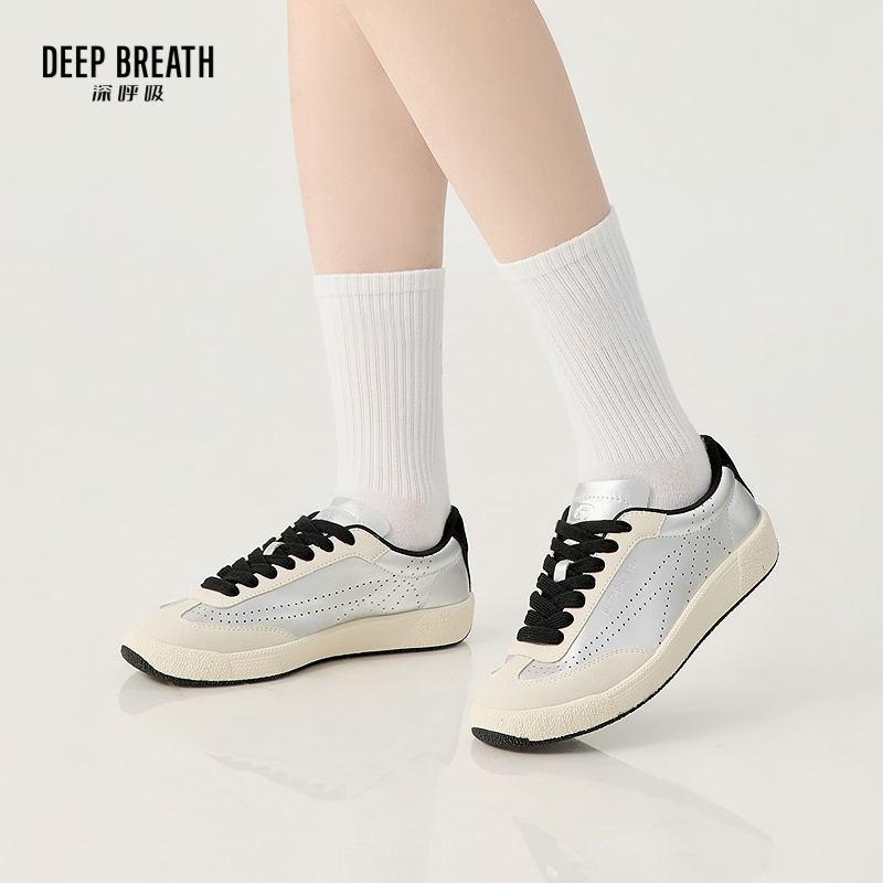 DEEP BREATH深呼吸女鞋 单层牛皮柔软低帮绑带平底休闲鞋板鞋德训鞋AX12308