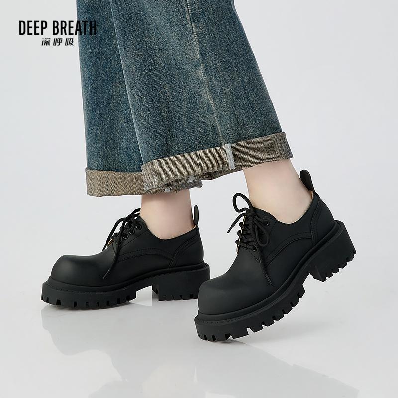 DEEP BREATH深呼吸女鞋 牛皮酷感大头厚底绑带绅士鞋德比鞋AX13118