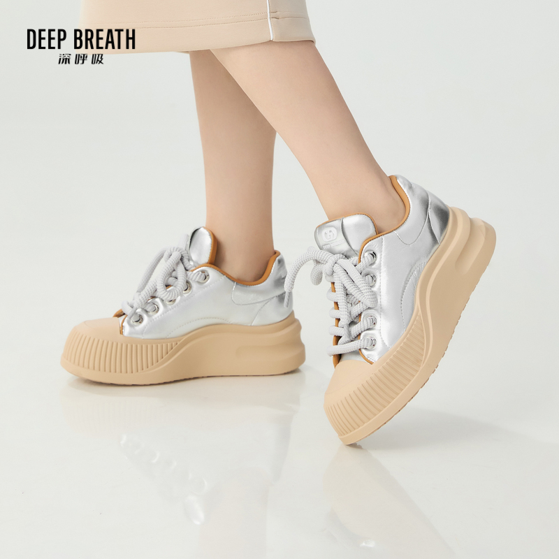 DEEP BREATH深呼吸女鞋 低帮绑带蓬感休闲鞋厚底板鞋AX12294