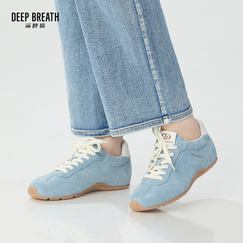 DEEP BREATH深呼吸女鞋 新款低帮绑带牛皮平底德训鞋休闲鞋AX12295