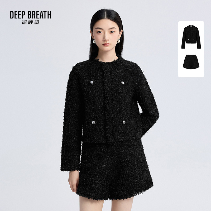 DEEP BREATH深呼吸女装 造型小香风针织开衫短裤套装A401596-A100482