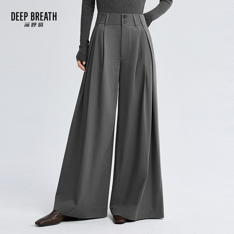 DEEP BREATH深呼吸女装 高腰长裤显腿长裙裤羊毛质感休闲阔腿裤A100506