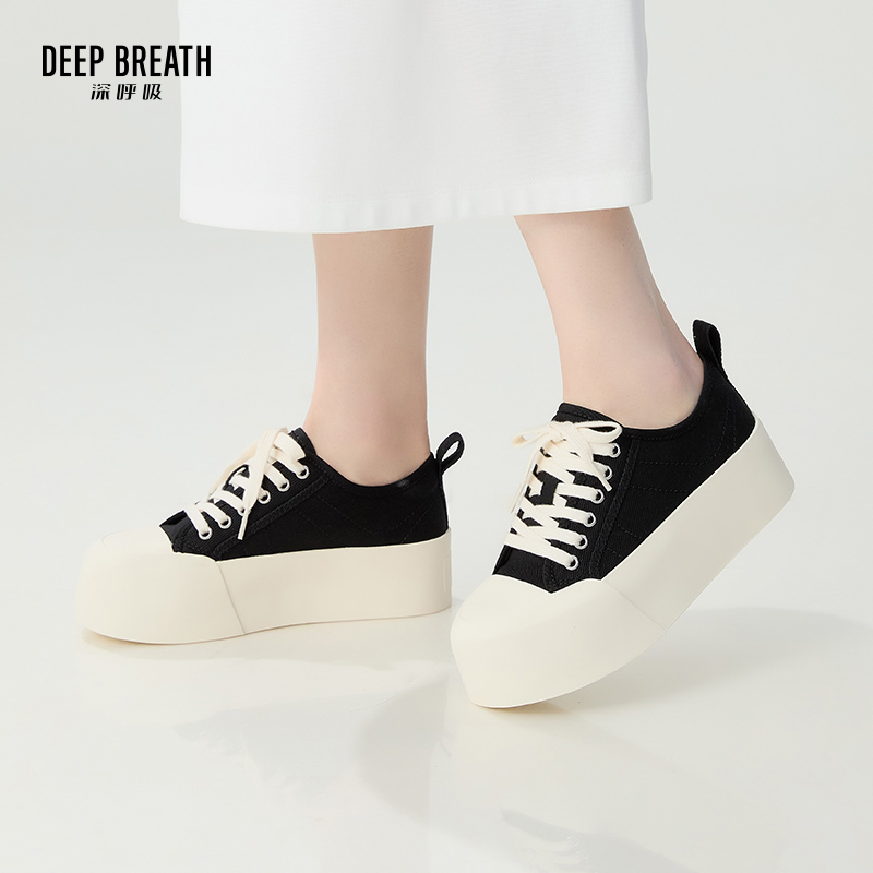 DEEP BREATH深呼吸女鞋 厚底低帮绑带帆布鞋女鞋休闲鞋AX12279