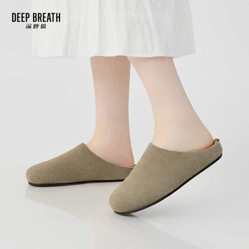 DEEP BREATH深呼吸女鞋 极简风牛皮半拖勃肯鞋女鞋一脚蹬穆勒鞋AX13133