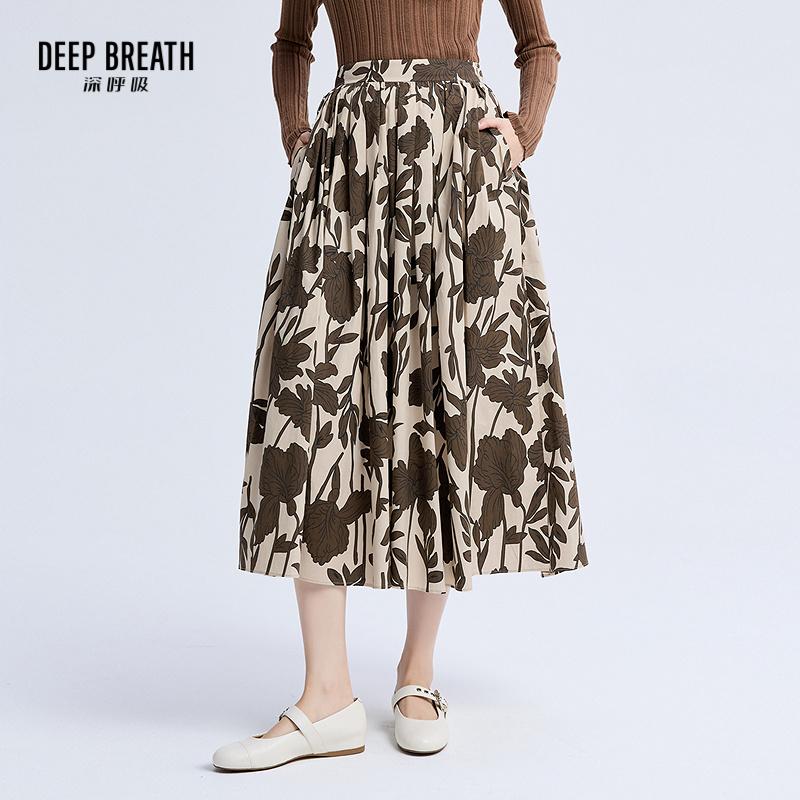 DEEP BREATH深呼吸女装 新款复古早秋花色中长裙印花半身裙A200398