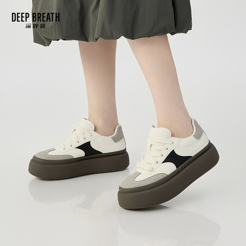DEEP BREATH深呼吸女鞋 厚底低帮绑带增高蓬蓬松糕鞋小白鞋休闲鞋AX12351