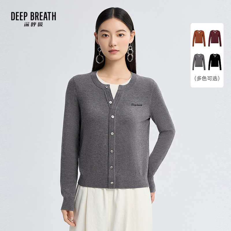 DEEP BREATH深呼吸女装 假两件拼色刺绣套头针织衫A301684