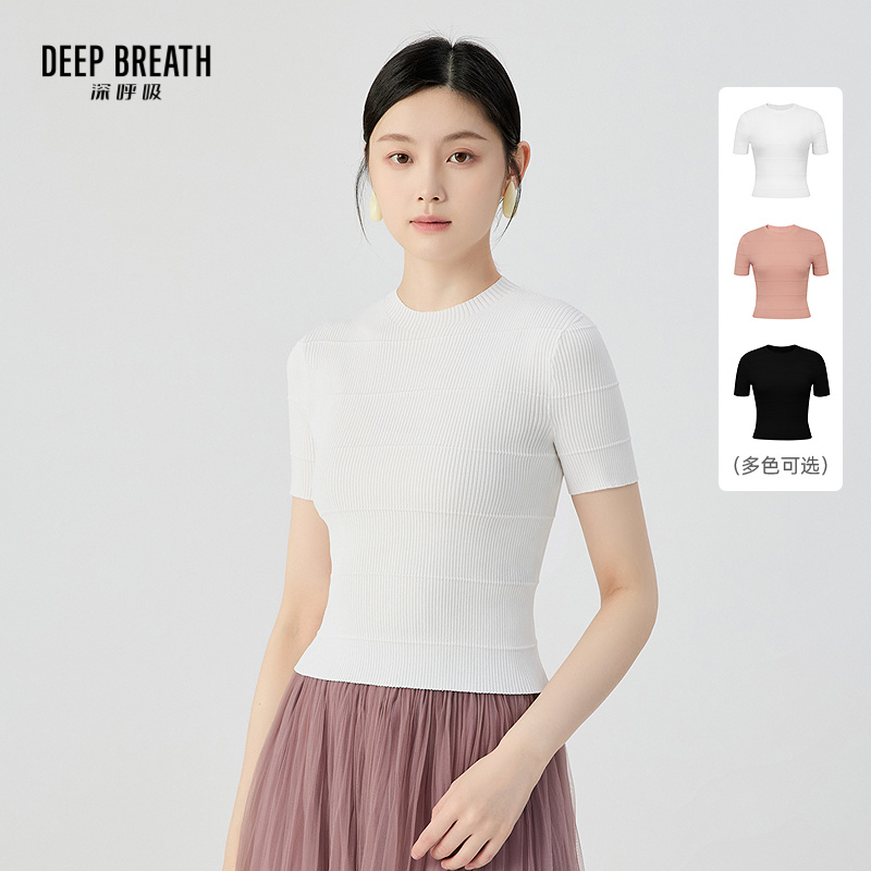 DEEP BREATH深呼吸女装 夏季新款小圆领肌理短款短袖针织衫A301971