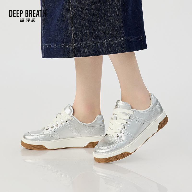 DEEP BREATH深呼吸女鞋 牛皮冲孔多层次柔软小白鞋板鞋低帮绑带休闲鞋AX12336